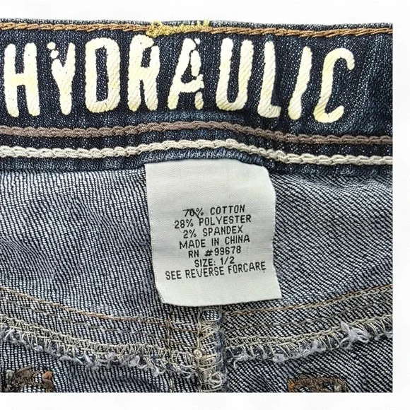 Hydraulic Low Rise Straight Leg Jeans Dark Wash Embroidered Pockets - Picture 7 of 11